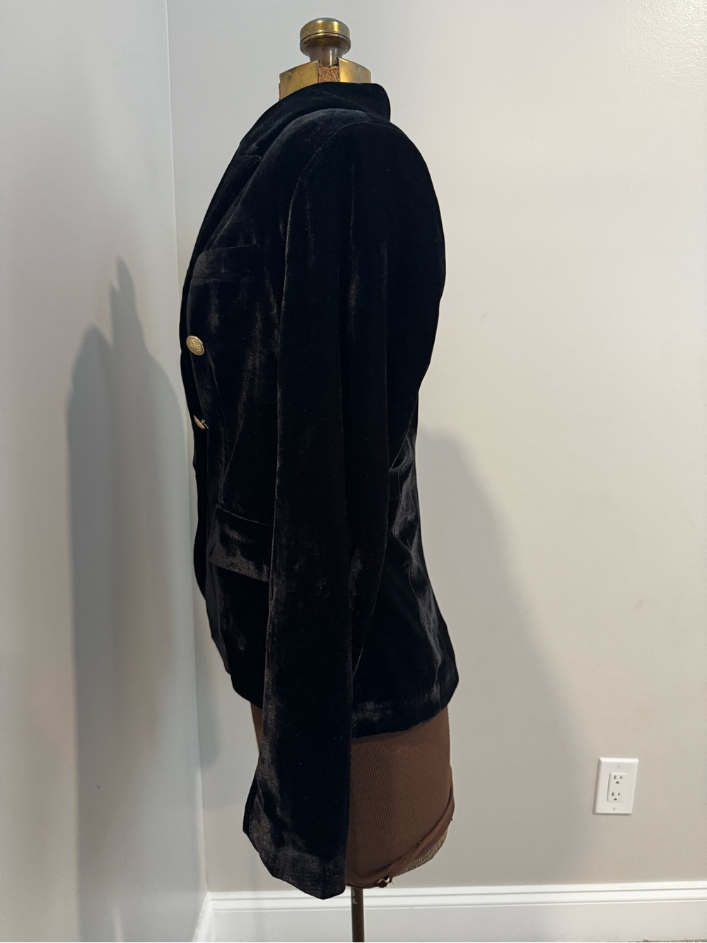 Rachel Zoe Black Velvet Double Breasted Gold Button Blazer Medium - Picture 3 of 12